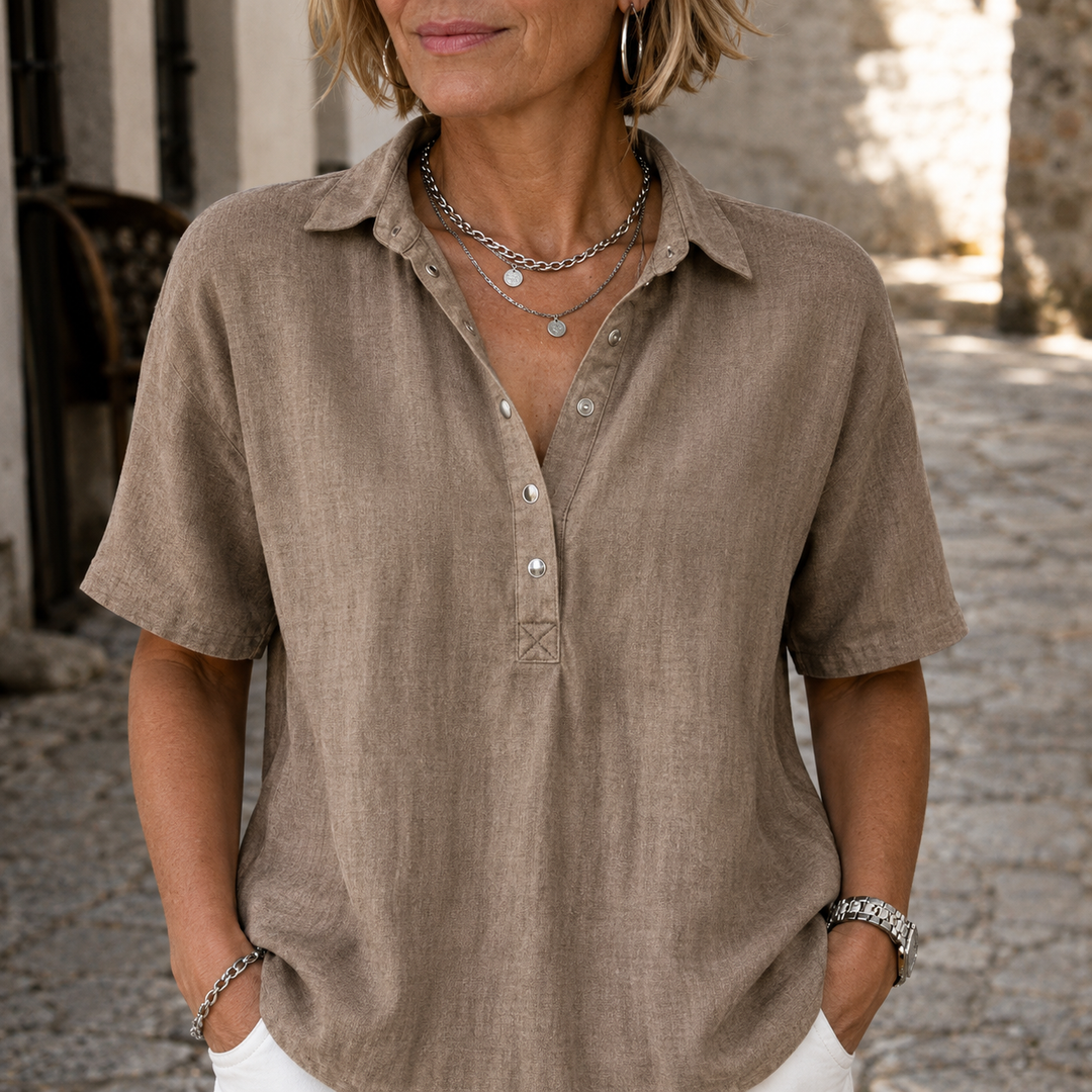 Vera | Camicia in Lino con Colletto e Bottoni a Pressione