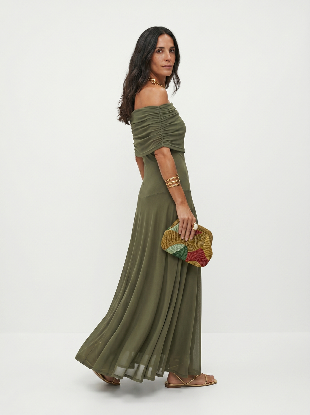 Carla | Abito Maxi Off-Shoulder in Tessuto Fluido