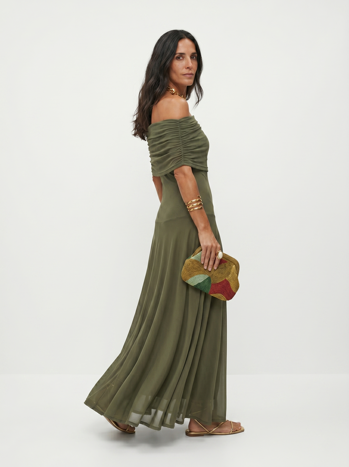 Carla | Abito Maxi Off-Shoulder in Tessuto Fluido