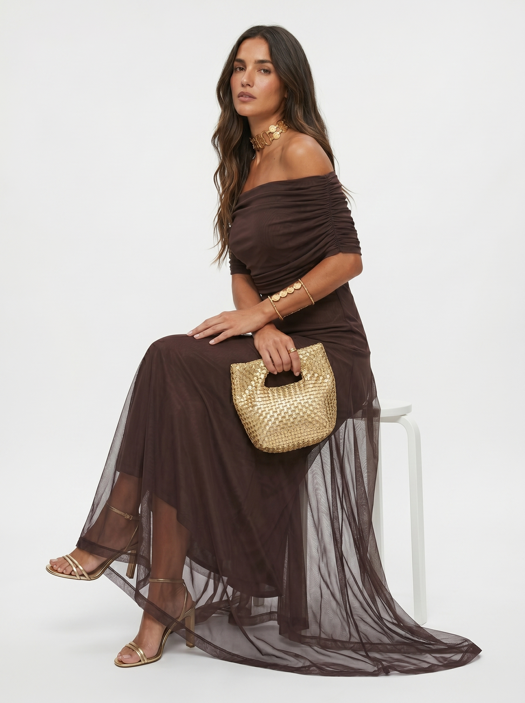 Carla | Abito Maxi Off-Shoulder in Tessuto Fluido