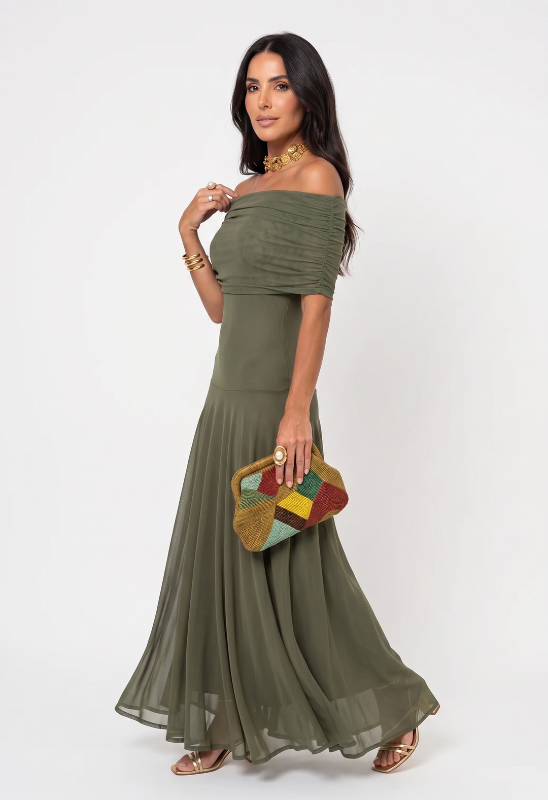 Carla | Abito Maxi Off-Shoulder in Tessuto Fluido
