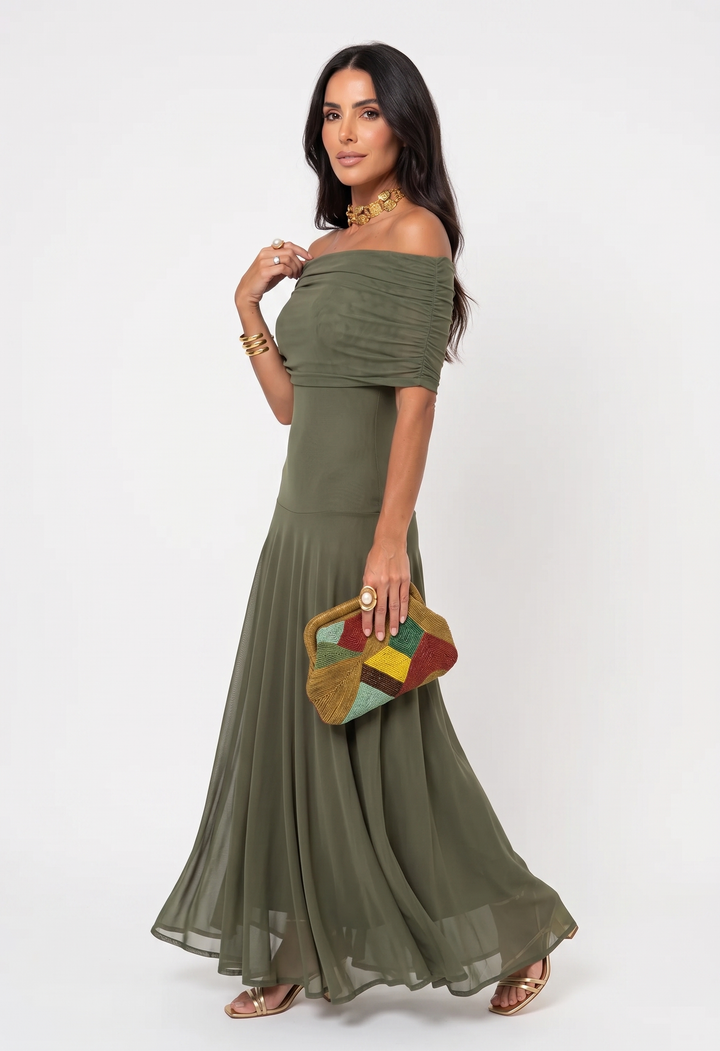 Carla | Abito Maxi Off-Shoulder in Tessuto Fluido