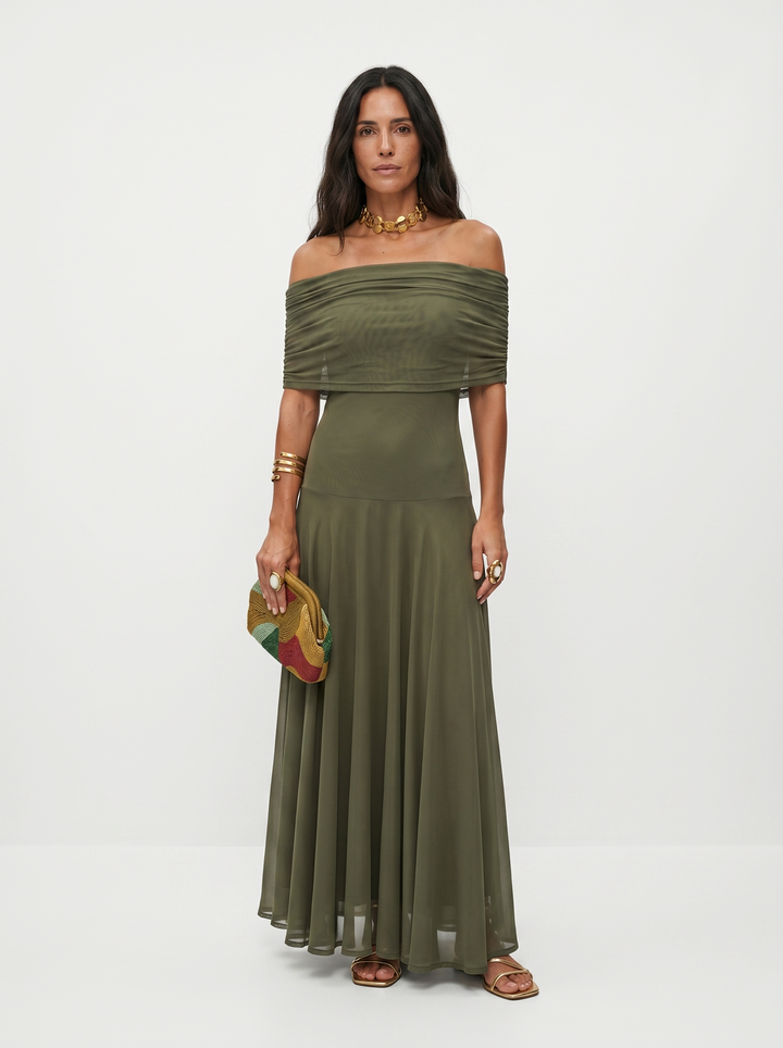 Carla | Abito Maxi Off-Shoulder in Tessuto Fluido