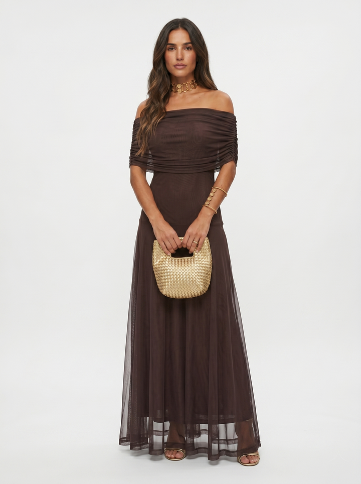 Carla | Abito Maxi Off-Shoulder in Tessuto Fluido