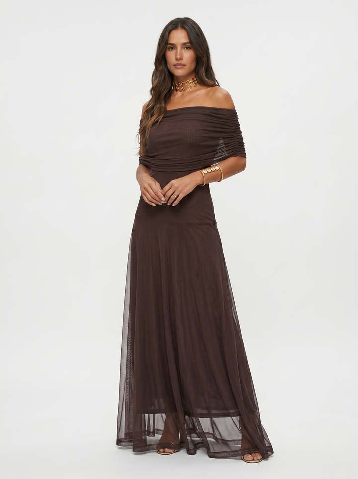 Carla | Abito Maxi Off-Shoulder in Tessuto Fluido