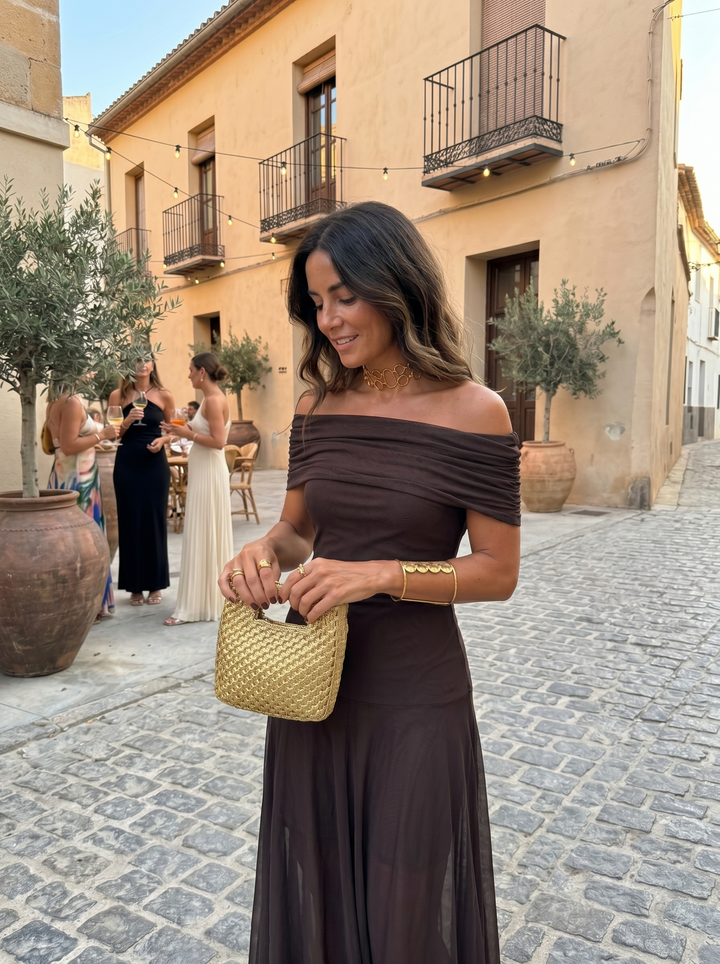 Carla | Abito Maxi Off-Shoulder in Tessuto Fluido