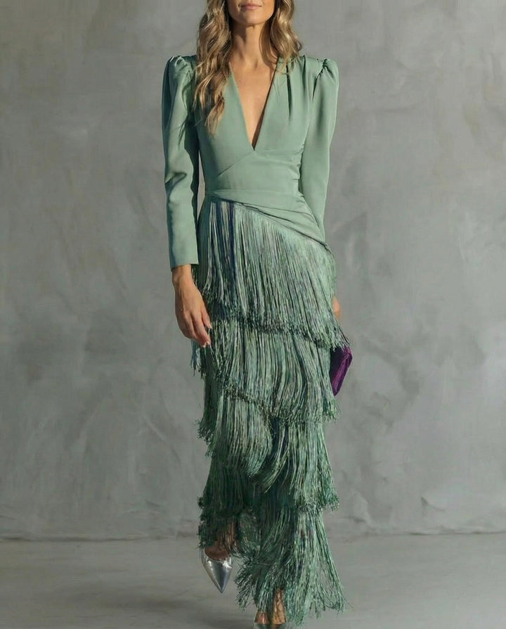 Clara · Abito elegante con maniche con frange