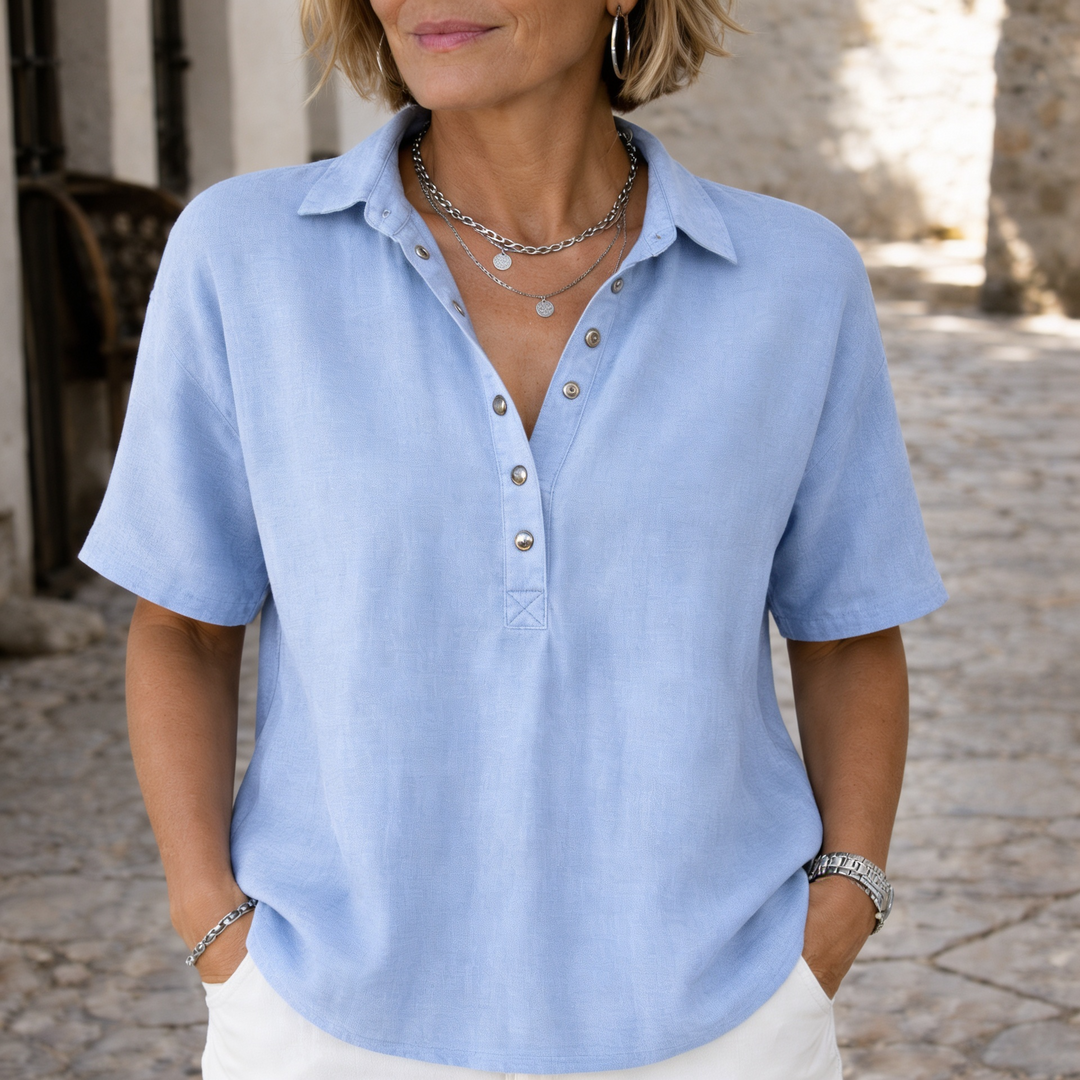 Vera | Camicia in Lino con Colletto e Bottoni a Pressione