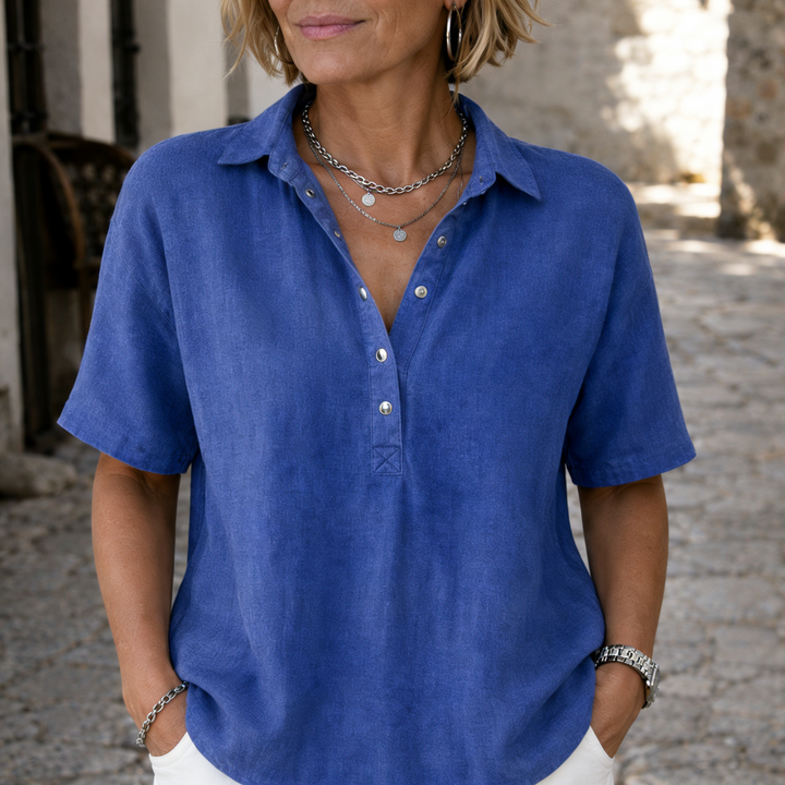 Vera | Camicia in Lino con Colletto e Bottoni a Pressione